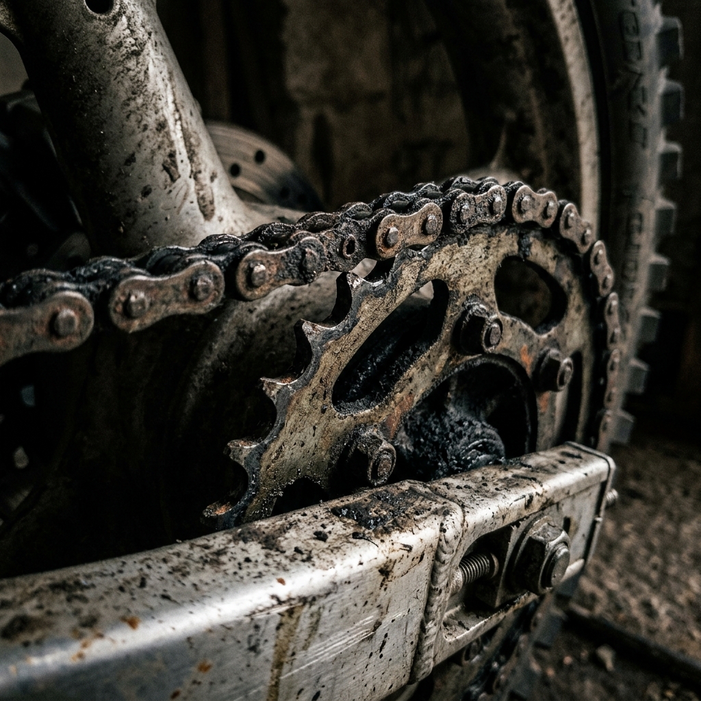 Corrente de moto desgastada